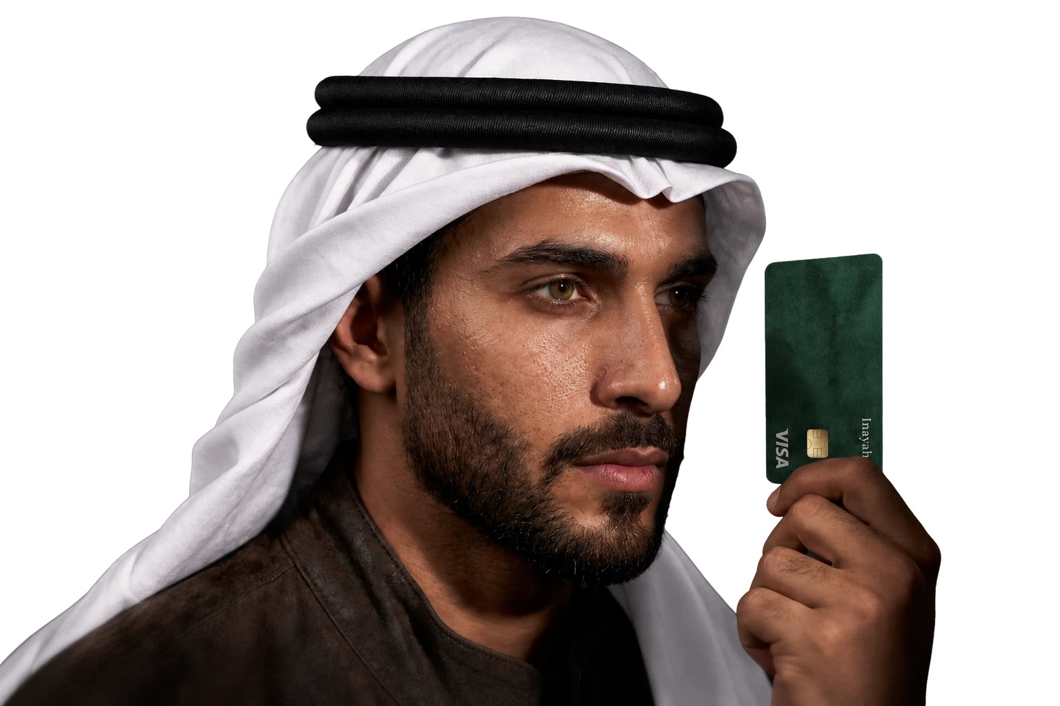 A Muslim holding an Azwah Visa card