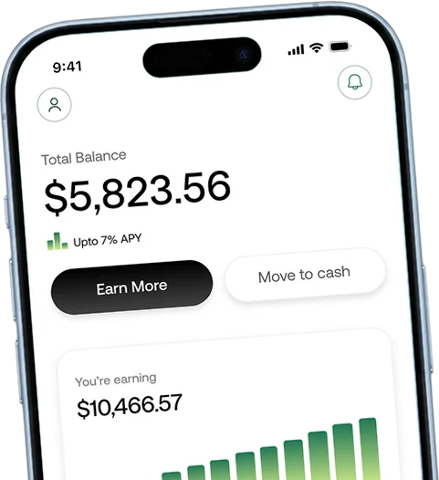 The Azwah app showing a total balance with Earn More and Move to cash actions